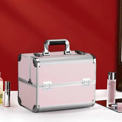 Portable Aluminium Makeup Cosmetic Vanity Travel Case Lockable PU Storage Box UK • £14.95