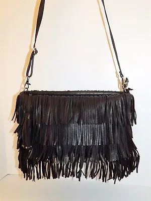 $79.99 • Buy Zara Brown Leather Fringe Large Clutch Shoulder Bag