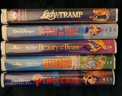 Vintage Lot Of 5 Disney VHS Tapes Vtg Clamshell Dumbo Pinocchio Beauty Beast • $5.99