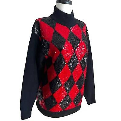 IB Diffusion Red Sequin Beaded Sweater Silk Angora Wool Womens S Vintage  • $26.97