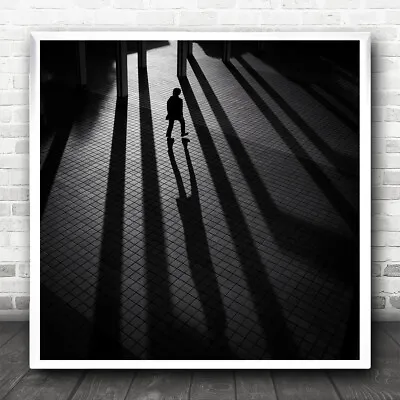 Street Black And White Shadow Walking Square Wall Art Print • $18.64