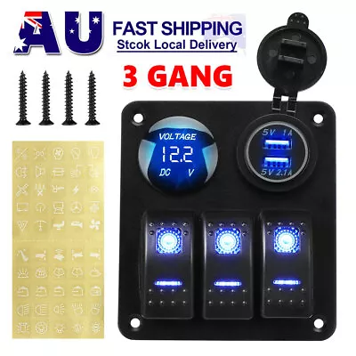 3 Gang Rocker 12V Switch Panel USB LED Lights Marine Boat ON-OFF Circuit Breaker • $26.95