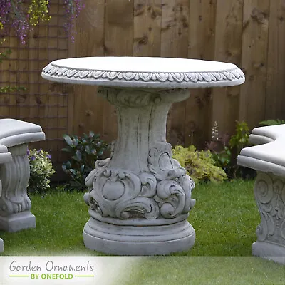 Large Detailed Garden Table Hand Cast Stone Garden Ornament Patio Furniture Gift • £263.90