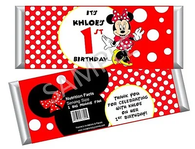 Minnie Mouse In Red Candy Bar Wrappers - Birthday Favors - Set Of 12 • $12.95