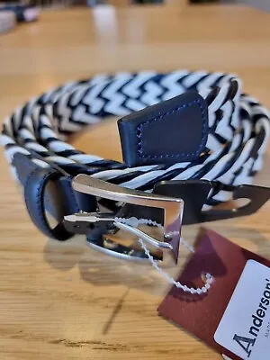£37.50 • Buy Anderson’s Belt, Weaved Navy White Plaid Leather Cord, BNWT, Size UK40/EU105
