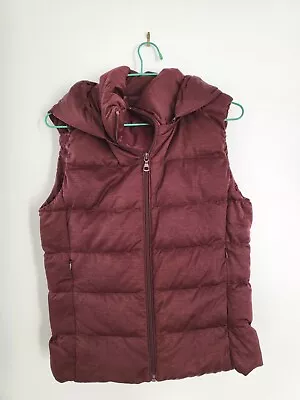 BNWOT Uniqlo Burgundy Down Jacket Puffy Vest With Hood JPN Sz M (AUS 10) • $45