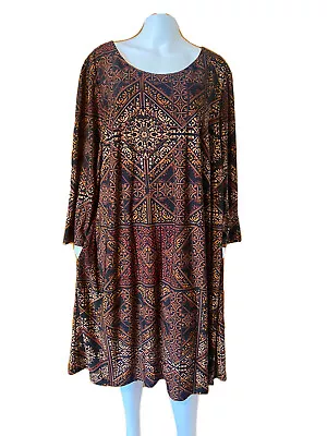 Regatta Womens Dress 24 Multicoloured Moroccan Print Wide Long Sleeve A-Line • $18.14