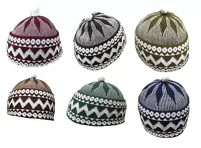 Muslim Kufi Haji Turkish Winter Prayer Hat Skull Cap Topi Men's Woolen Bubble • £5.95