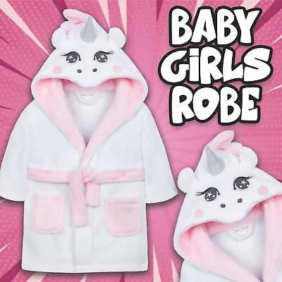 Baby Girls Unicorn Dressing Gown Bath Robe Sleepwear PJs 6-12 12-18 18-24 Months • £8.99