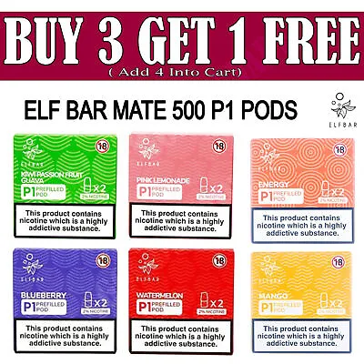 ELF BAR MATE 500 P1 PODS PRE-FILLED DISPOSABLE - 2 Pod- Pack 20MG ALL FLAVOURS • £5.45