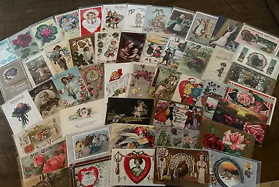 Big Lot Of 50~Mixed Vintage Antique Holidays Greetings Postcards~in Sleeves-h714 • $39.95