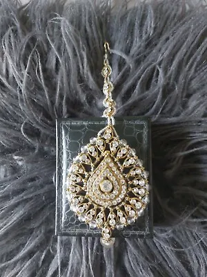 Silver Gold Pearls Indian Head Chain Hair Headpiece Tikka Jewellery Party Wear  • £5