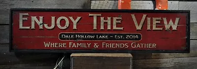 Custom Lake House Enjoy View Sign -Rustic Hand Made Vintage Wood Sign • $89