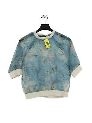 Zara Women's Blouse XS Blue Floral 100% Polyester Short Sleeve Round Neck Basic • £10