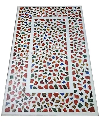 Shiny Gemstone Inlay Work Dining Table Top Rectangle Marble Office Meeting Table • $1862.10