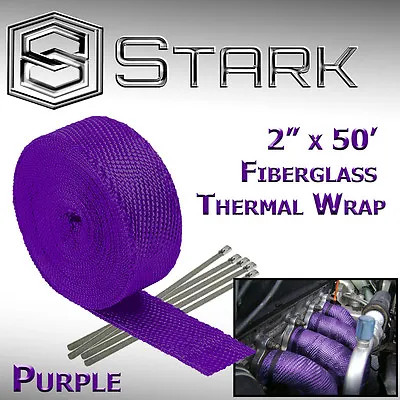 2  X 50FT Exhaust Header Fiberglass Heat Wrap Tape W/ 5 Steel Ties - Purple (T) • $42.89