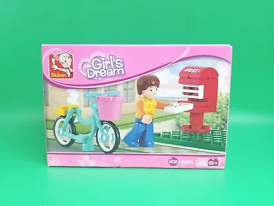 Sluban Girl's Dream Building Bricks Postal Mail Box & Girl On Bicycle Toy Figure • $10.99