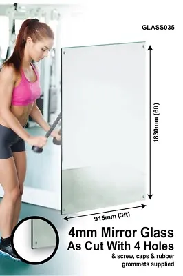 £130 • Buy Large Mirror Glass With 4 Holes Home Gym Dance Studio Etc 6Ft X 3Ft 183 X 91cm