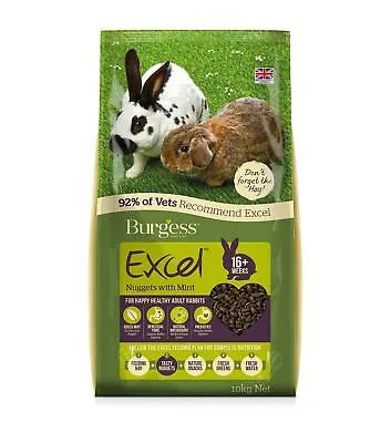 Burgess Excel Rabbit Food 10 Kg Nuggets With Mint Adult 16+ Weeks • £28.99
