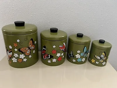 $100 • Buy Vintage Ransburg Canister Set Of 4 Avocado Green Butterflies