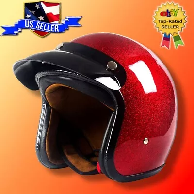 Harssidanzar Retro Motorcycle Helmet 3/4 Open Face Vintage Sparkling Red Large • $60