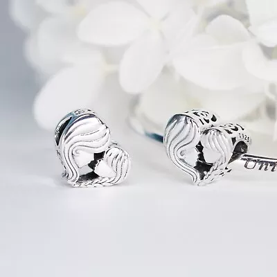 925 Sterling Silver Mother And Daughter Heart Shape Bead Charm For Bracelet • $17