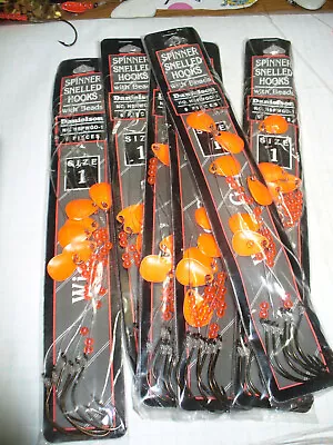 6-pack (36 Snelled  Hooks)orange Flicker Spinner Snelled Size 1 Kahle Hooks • $9.99