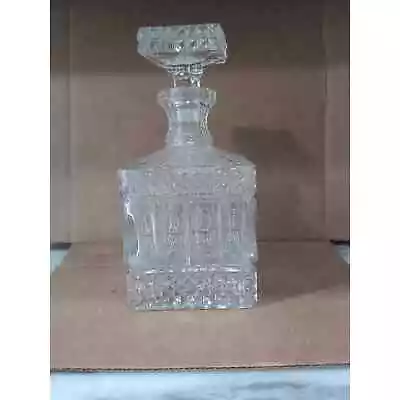 Vintage Square Cut Glass Wine Decanter With Stopper Very Heavy • $30