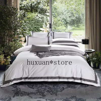 £171.64 • Buy 4pcs Luxury Egypt Cotton Pure Color Bedding Set Broad Ribbon Duvet Cover Set Bed