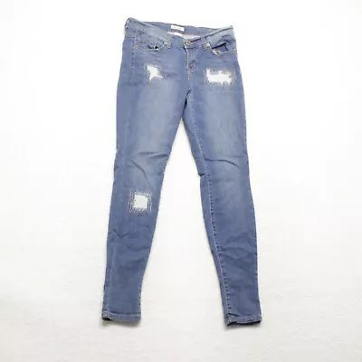 Mudd Women's Juniors Size 7 Blue Skinny Leg Distressed Medium Wash Stretch Jeans • $11.75