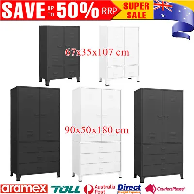 $283.49 • Buy Metal Wardrobe With Drawer Closet Industrial Clothes Storage Cabinet Organiser
