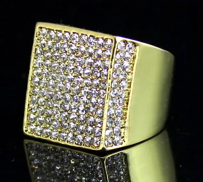 Mens Pinky Ring Iced Cz Flat Screen Square Luxury 14k Gold Plated HipHop Jewelry • $9.99