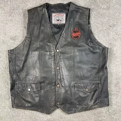 Vintage Black Leather Motorcycle Vest Biker Harley Davidson Patch Sunbelt Sz 50 • $29.99