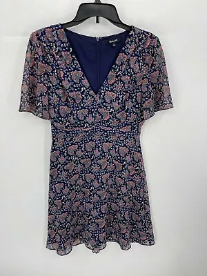 Madewell Dress Womens 0 Blue Floral Mock Wrap Bell Sleeve Flowy Boho • $20.91