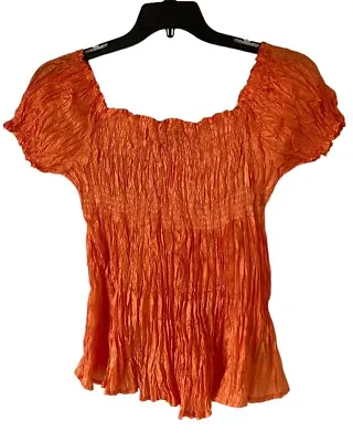 Essentials By Milano Shirt Womens Size XL Orange Crinkle Stretch Short Sleeve • $12.74