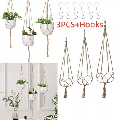 3X Macrame Plant Hanger Garden Indoor Hanging Planters Basket Pots Holder + Hook • £4.99