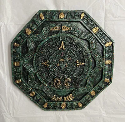 Mayan Aztec Sun Calendar Green Crush Malachite Stone Mexican Wall Hang Art 9.5  • $28.49