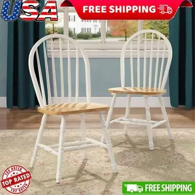 Elegant Solid Wood Dining Back Chairs Kitchen Breakfast Seating Oak Set Of 2 New • $148.50