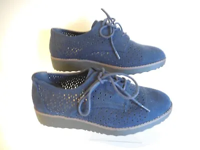 Navy Blue Faux Suede Lace Up Shoes  Size 4 Wide Fit (EEE) BNWT From Evans • £9.99