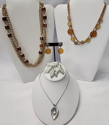 Lot 6 Piece Vintage Lot Jewelry SARAH COVENTRY Amber Necklaces Silvertone Set • $9.99