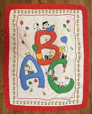 Vintage Peanuts Characters Reversible Baby Crib Blanket ABC Primary Colors • $24.99