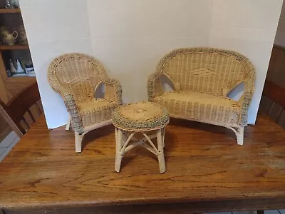 Vintage Wicker Doll Loveseat &Chair W/Footstool For 18  American Girl Size Dolls • $12.99