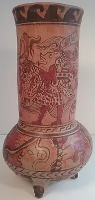 Pre Columbian Mayan Aztec Hand Painted Large Pottery Four Foot Vessel Vase • $650