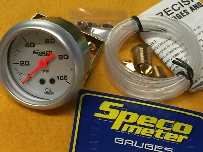 Mechanical Oil Pressure Gauge 0-100 PSi Speco Sports 52mm 2  Silver 524-16 • $40.66