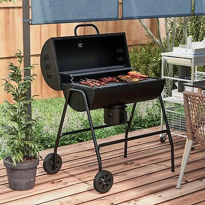 Charcoal Barbecue Grill With Wheels And Ash Catcher Barrel BBQ Trolley Smoker • £89.99