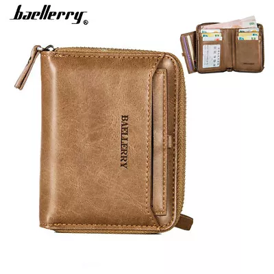 Men High Capacity Leather Bifold Wallet Credit Card ID Holder Retro Zipper Purse • $9.79