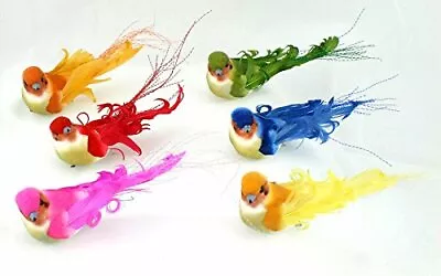 Group Of 12 Vibrant Tropical Colored Artificial Curly Tailed Mushroom Birds • $24.66