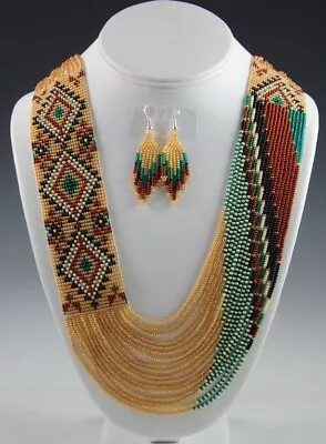 Multicolor Lion African Necklace Massai Jewelers Ethnic Jewelry Earring Set • $26.49