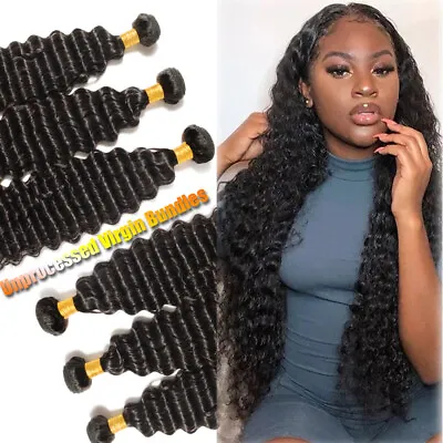 CLEARANCE 1-6Bundles Virgin Human Hair Extension Brazilian Deep Wave Weft 8 -30  • $28.19