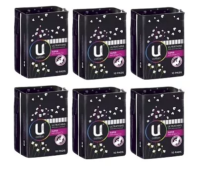 6 X U By Kotex Cotton Ultrathins Super With Wing 10 Pads • $49.79